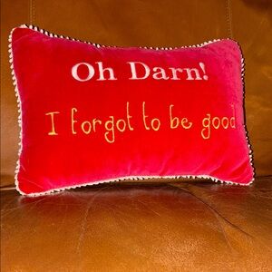 Festive Red Holiday Pillow with Embroidered Text